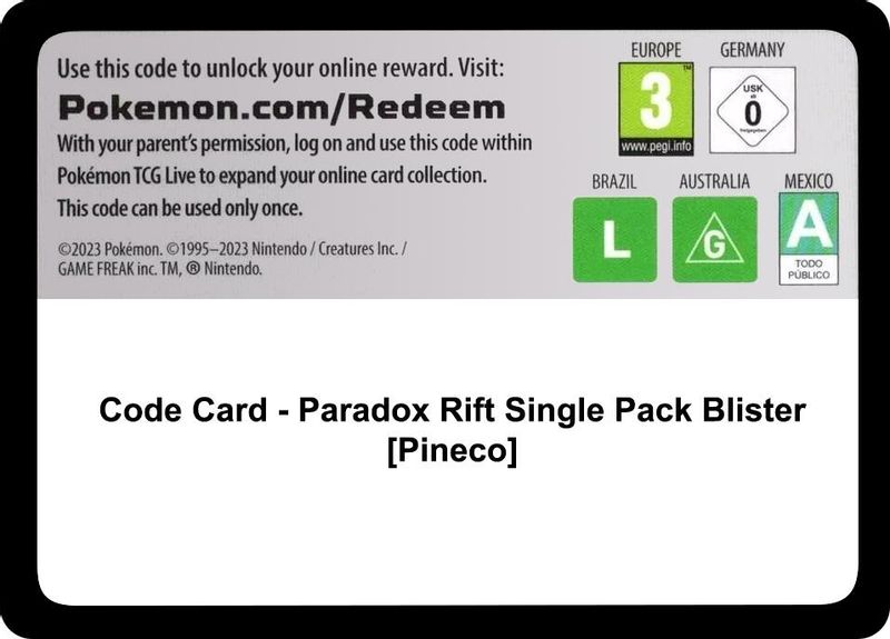Code Card - Paradox Rift Single Pack Blister [Pineco] - Code Card