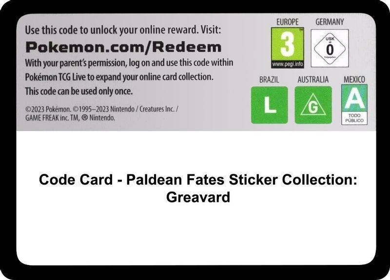 Code Card - Paldean Fates Sticker Collection: Greavard - Code Card