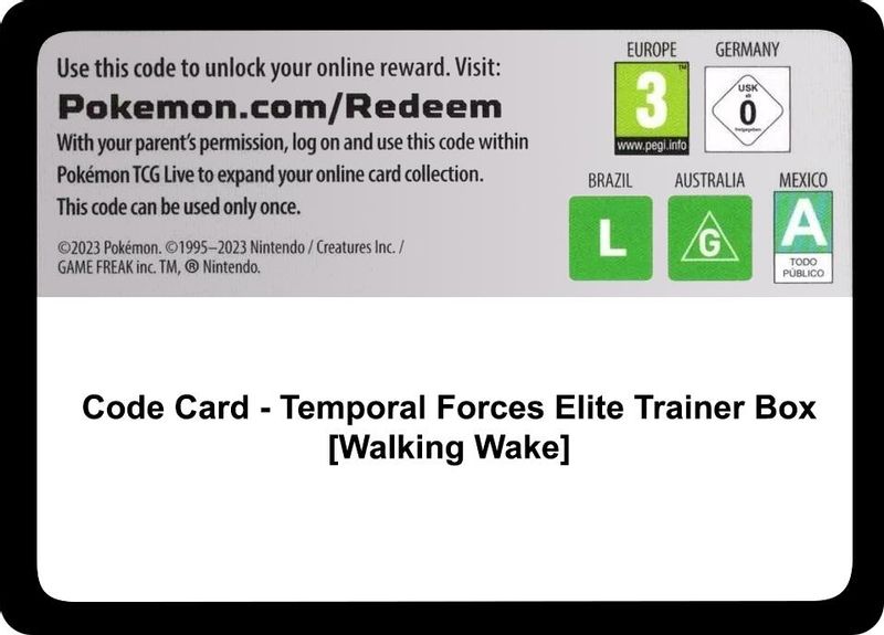 Code Card - Temporal Forces Pokemon Center Elite Trainer Box (Exclusive) [Walking Wake] - Code Card