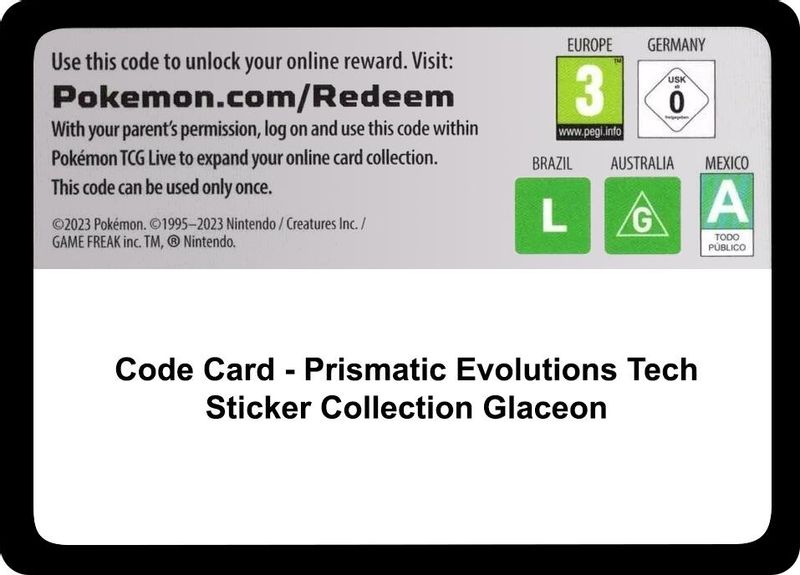 Code Card - Prismatic Evolutions Tech Sticker Collection [Glaceon] - Code Card