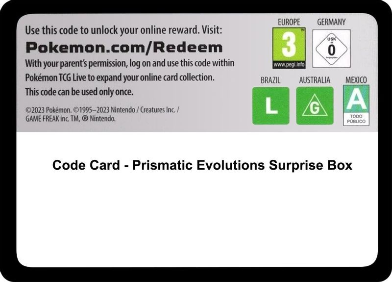 Code Card - Prismatic Evolutions Surprise Box - Code Card