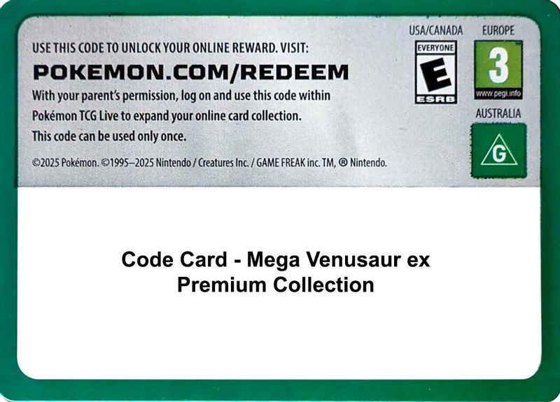 Code Card - Mega Venusaur ex Premium Collection - Code Card