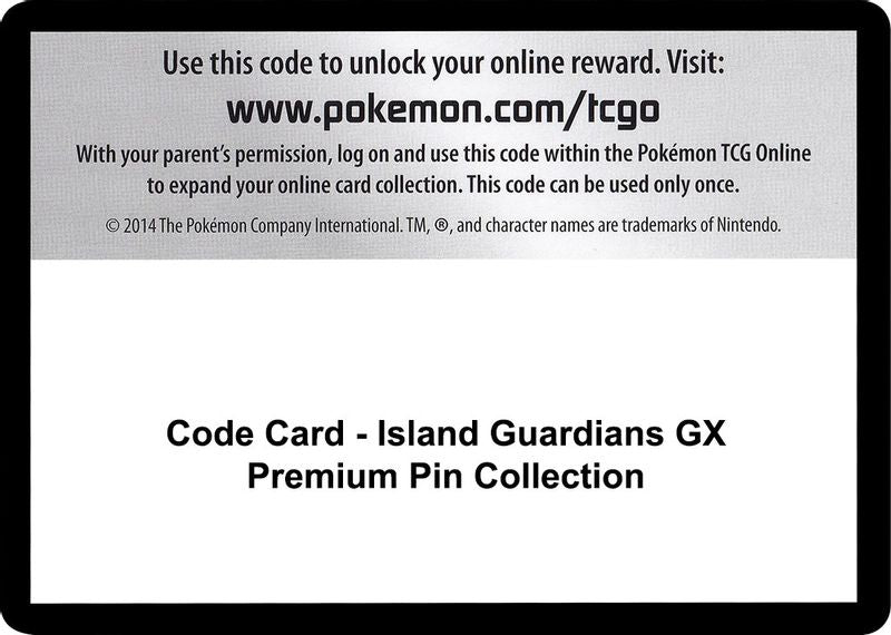 Code Card - Island Guardians GX Premium Pin Collection - Code Card
